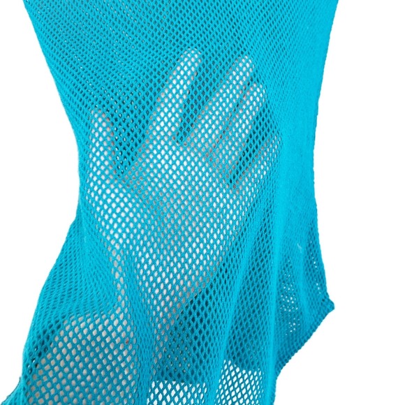 Free People Teal Blue Mesh Button Down Long Sleeve Sheer Cotton Top Size S/P - Picture 6 of 8